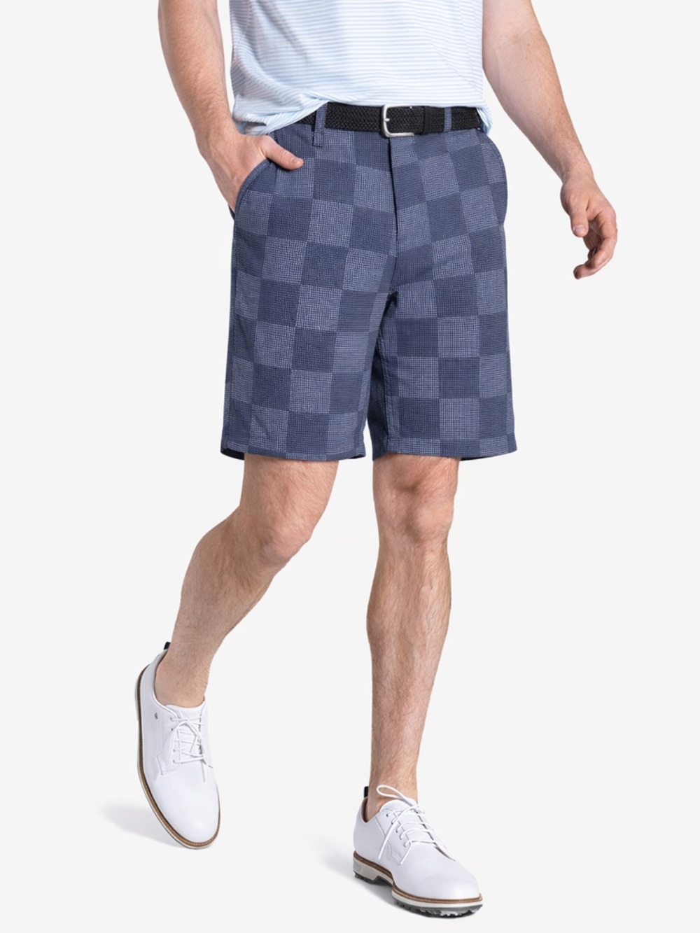 Nautica Performance Golf Shorts Navy Blue Checkered Size 36 Waist 9” Inseam